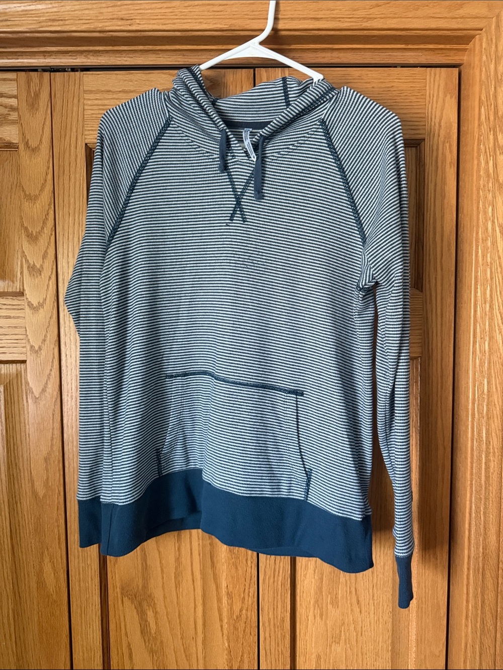 Kuhl Striped Pullover Hoodie in Navy and White